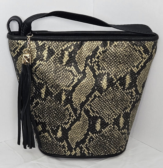Embossed Leather Crossbody Handbag: Black Pewter Italian Leather Purse, Made in USA