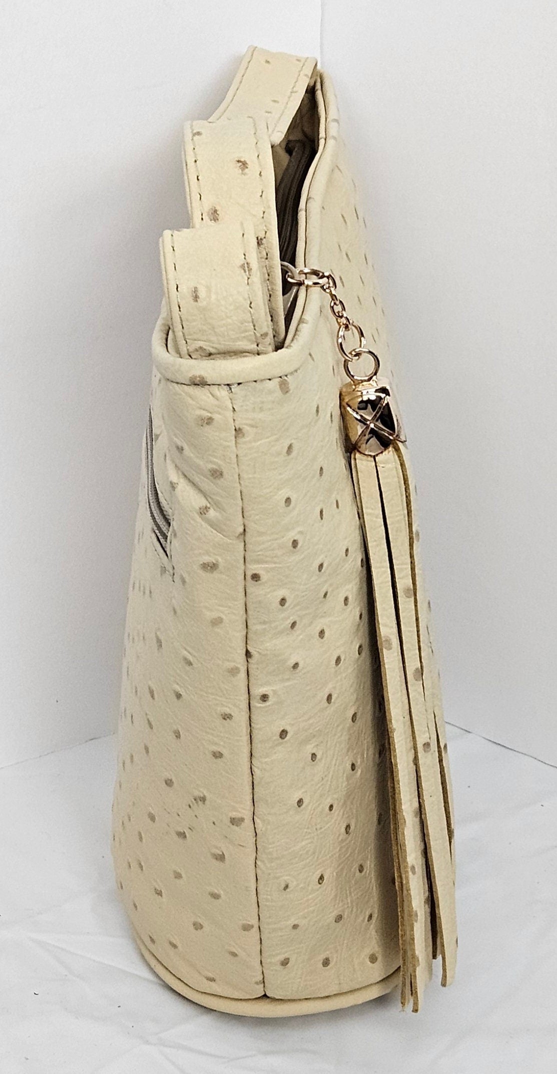 Beige Ostrich Leather Handbag, USA Made Crossbody Purse