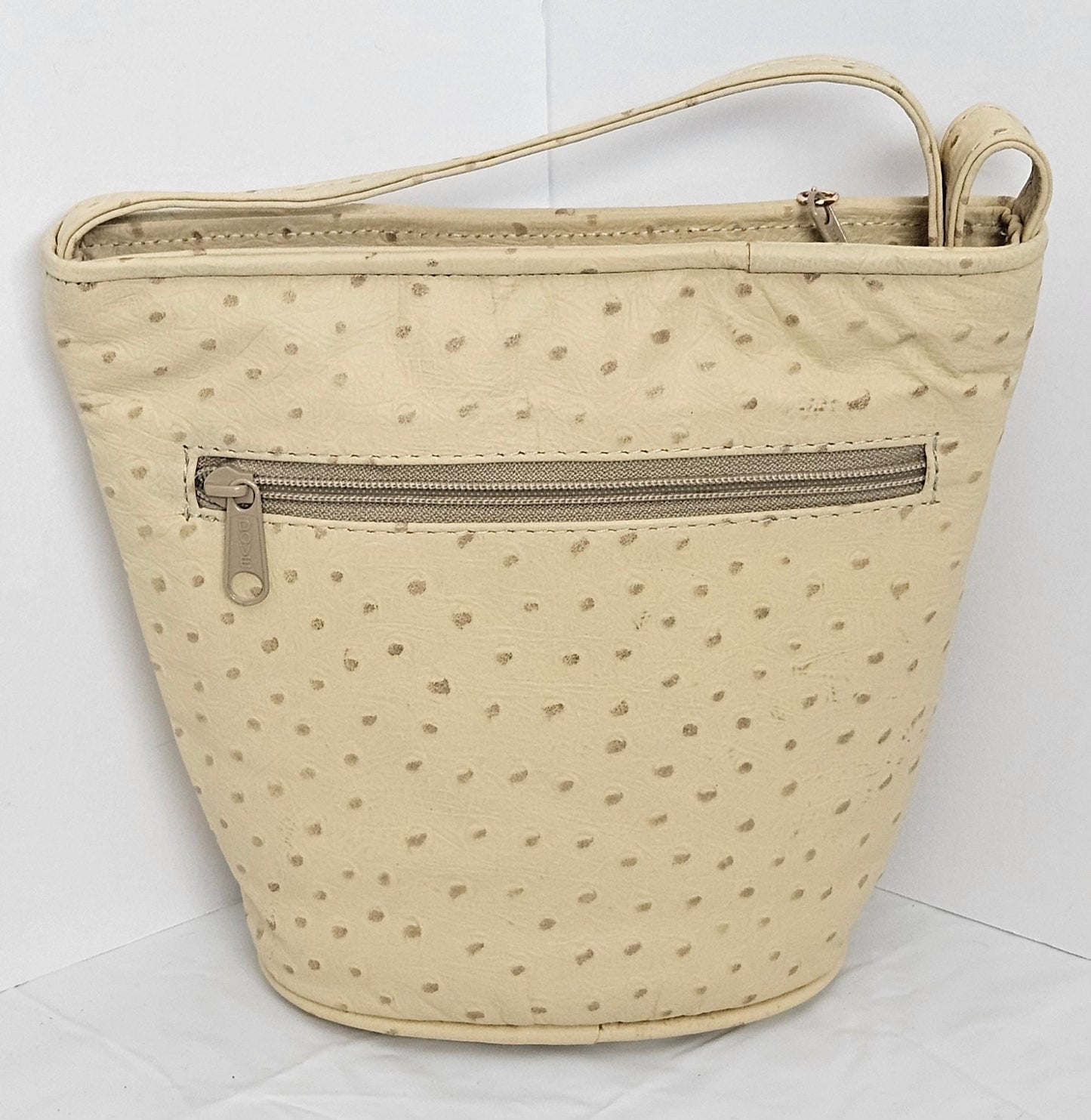 Beige Ostrich Leather Handbag, USA Made Crossbody Purse