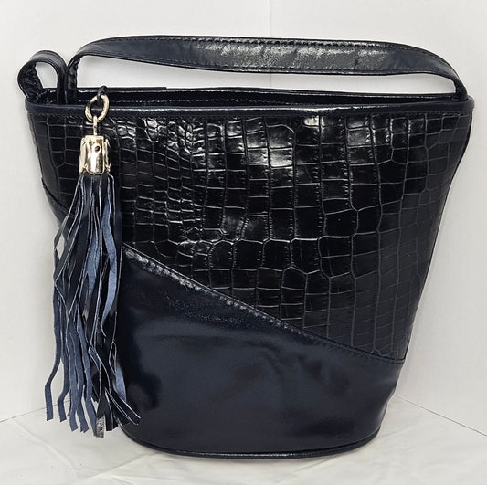 Navy triangle and plain Embossed Genuine Leather Handbag.#TR2099Ntc, for girls,women,Universal Use,Unique design. Made in USA.