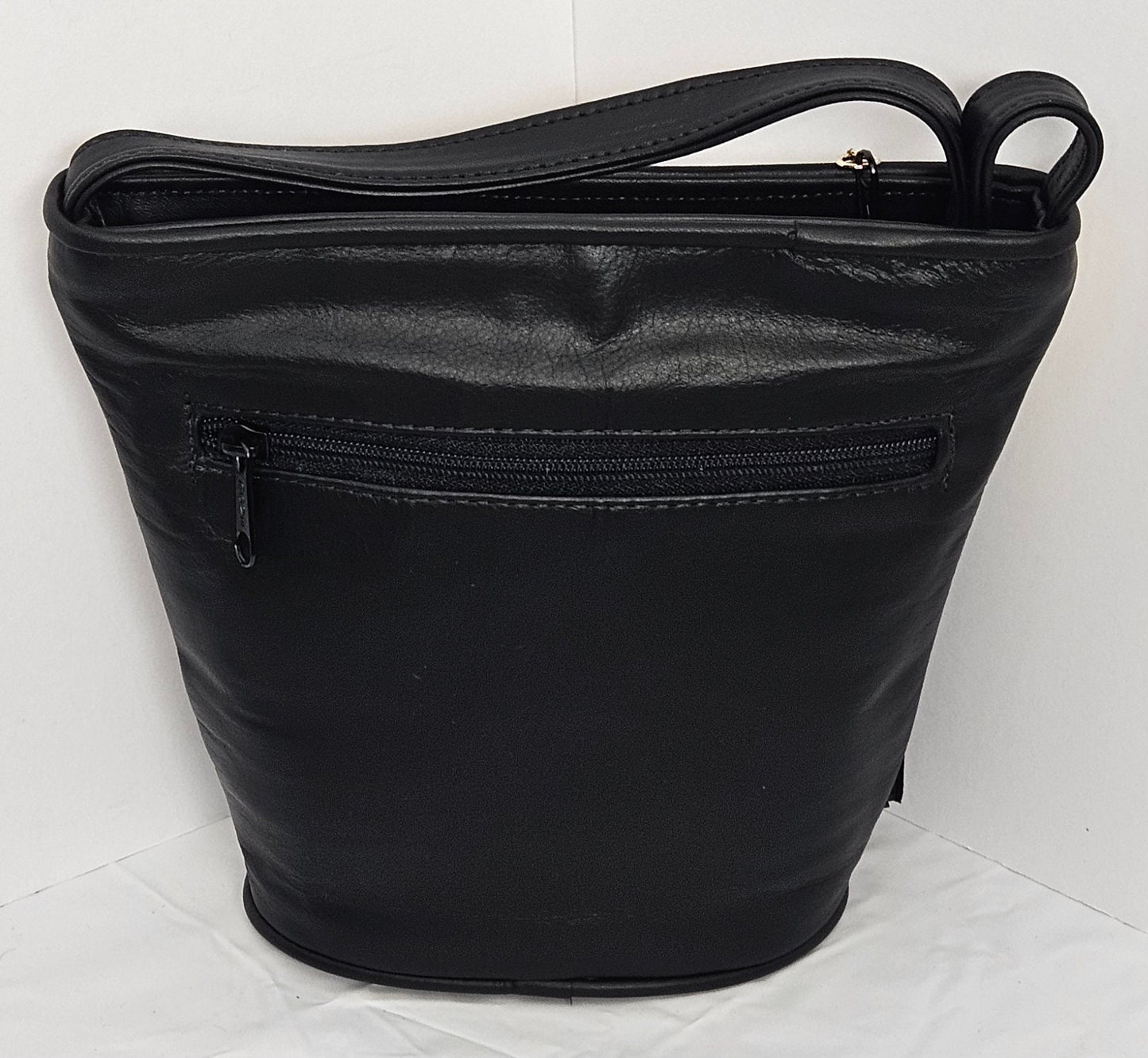 Black Leather Handbag: Multi Zigzag Italian Leather Crossbody, Made in USA