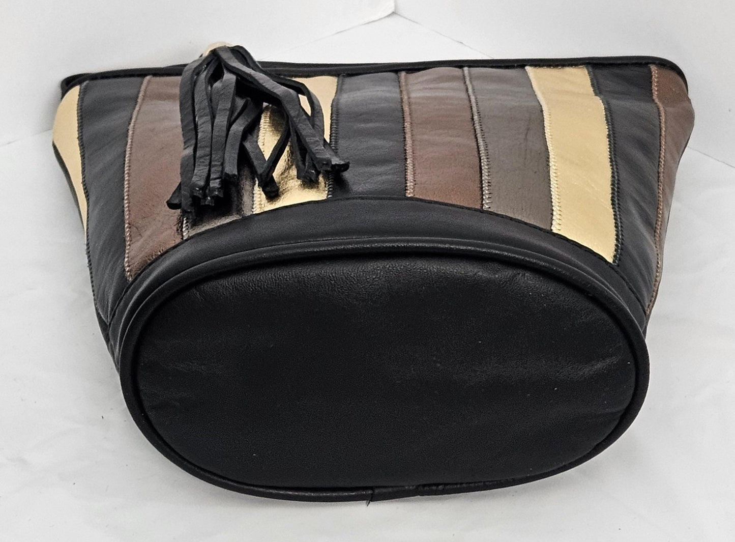 Black Leather Handbag: Multi Zigzag Italian Leather Crossbody, Made in USA