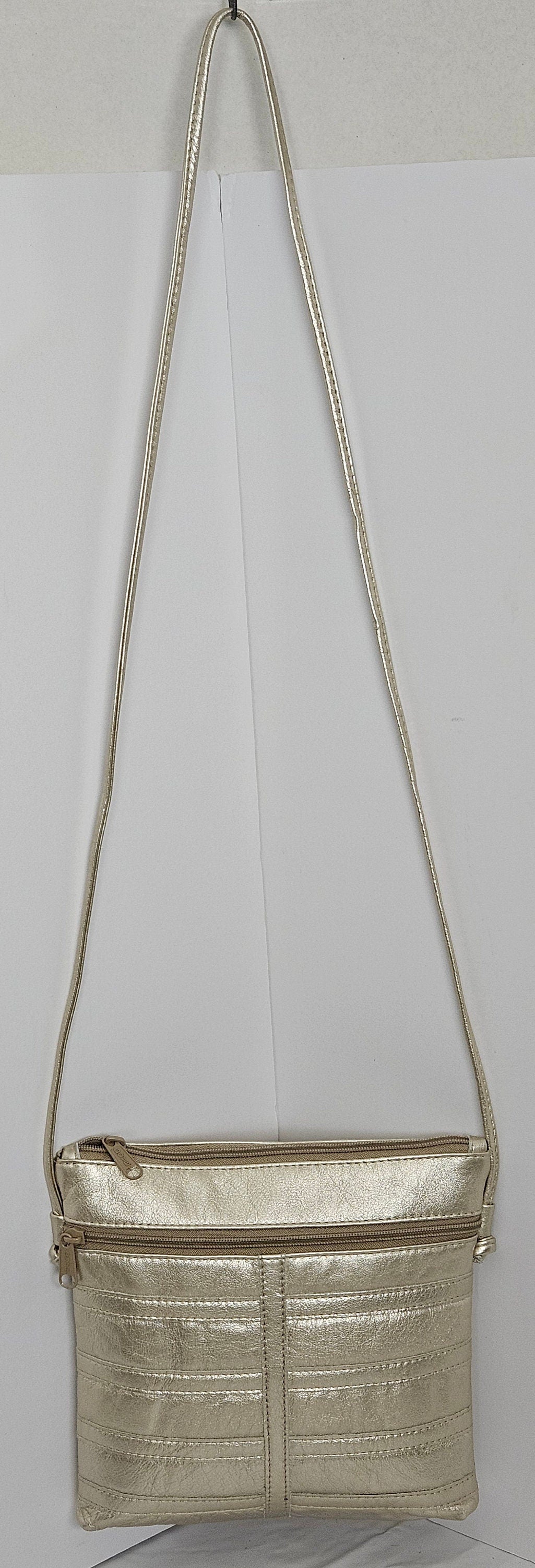 Metallic Pebble Grain Leather Crossbody Purse - Handmade in USA
