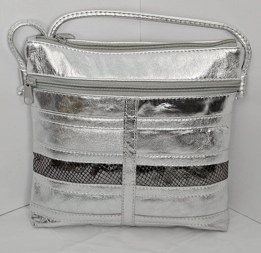 Foil metallic with pewter metallic pach work leather purse for Women,girls,and all. #305Fmp.Design for you.Made in USA.