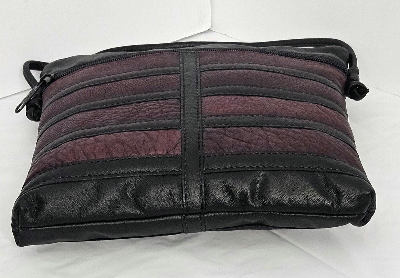 Black with burgundy leather patchwork Purse for Women,girls,and all. #305Bbp.Design for you.Made in USA.