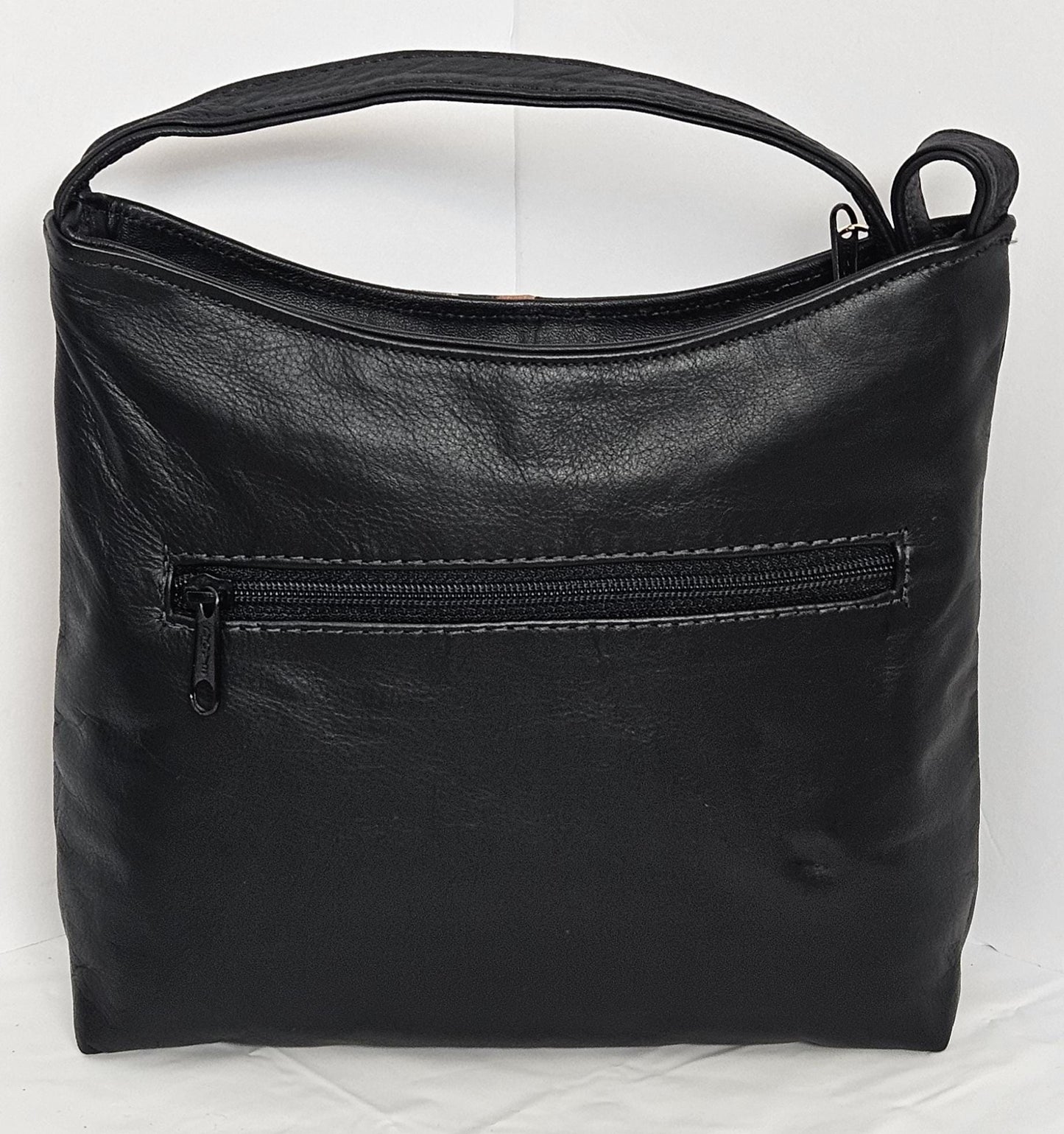 Black Leather Crossbody Handbag, Multi Print, Made in USA