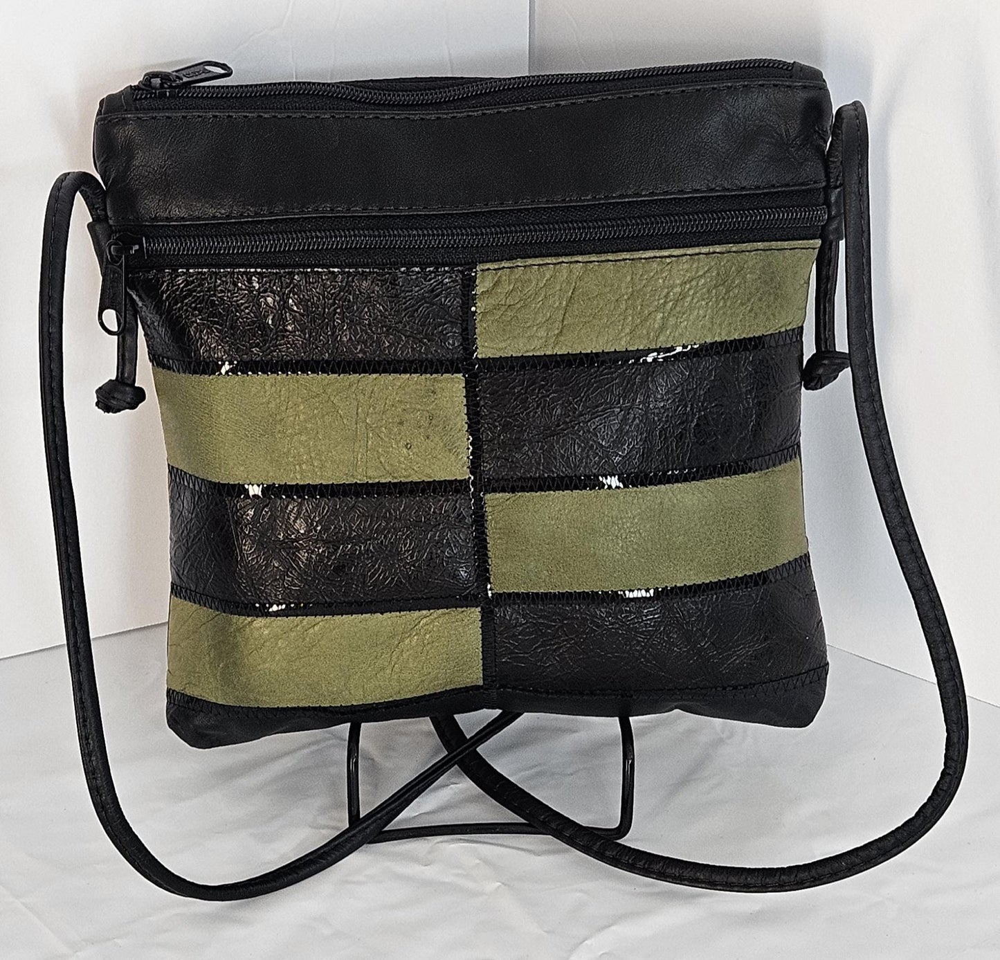 Black&Green with Patton leather Zigzag work purse for Women,girls,and all. #305BGpz.Design for you.Made in USA.