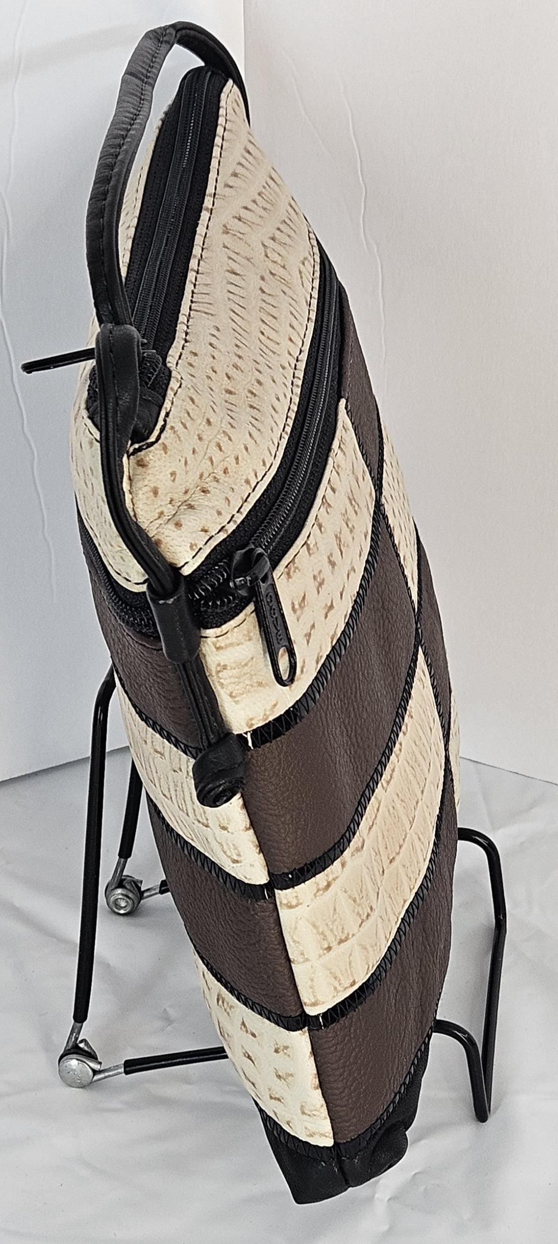 Beige&Brown with black Patton Luxury leather Zigzag work purse for Women,girls,and all. #305Bbpz.Design for you.Made in USA.