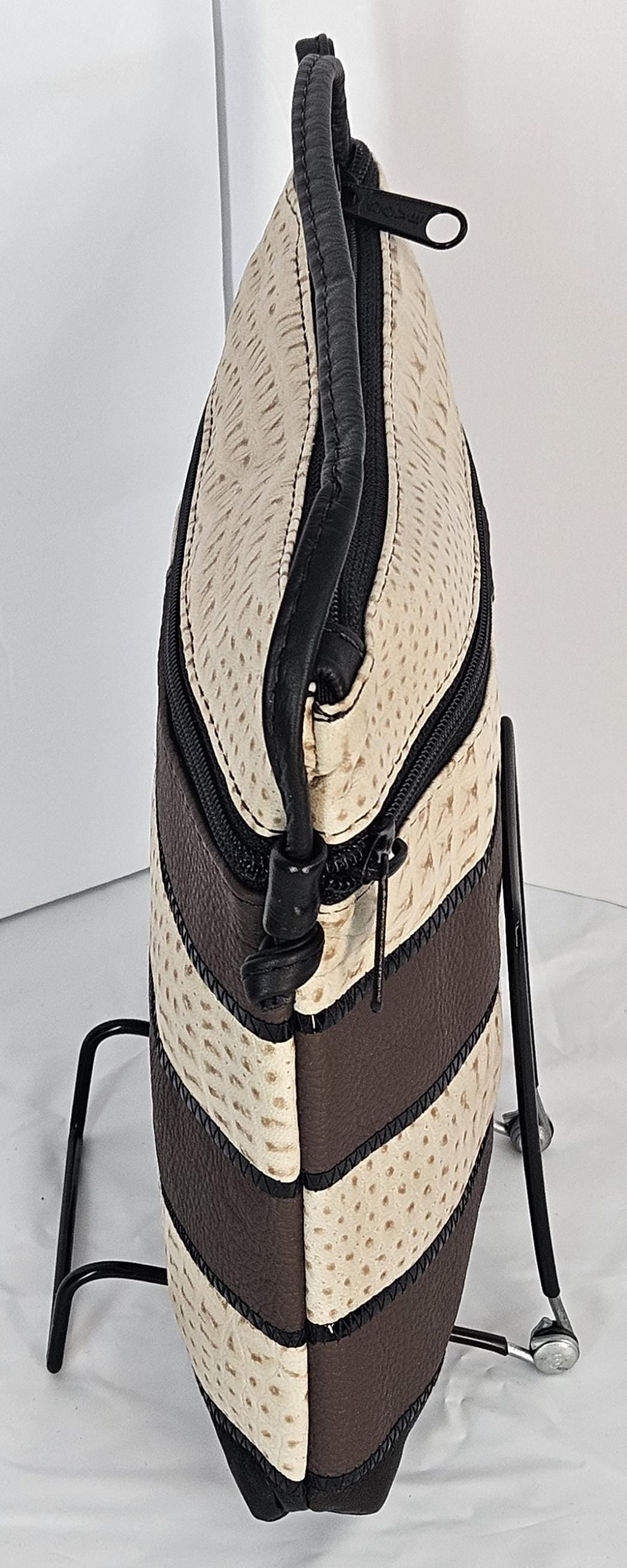 Beige&Brown with black Patton Luxury leather Zigzag work purse for Women,girls,and all. #305Bbpz.Design for you.Made in USA.