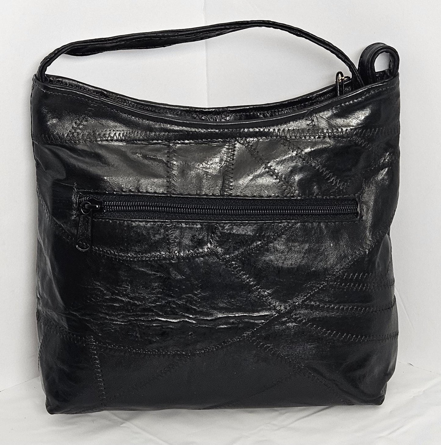 Black Patchwork Genuine Leather Handbag - Made in USA