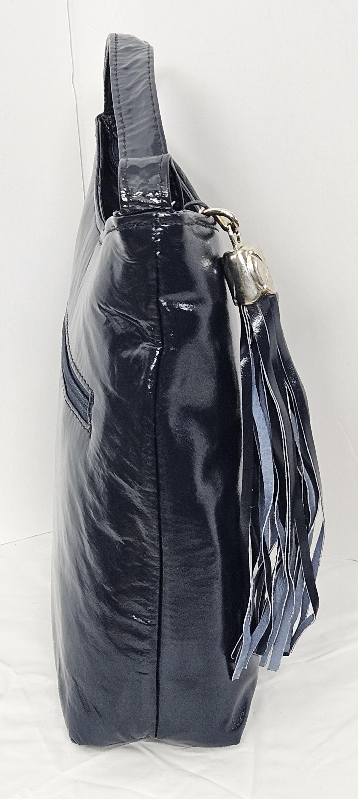 Two-Tone Leather Handbag, Navy Crocodile & Black, Made in USA