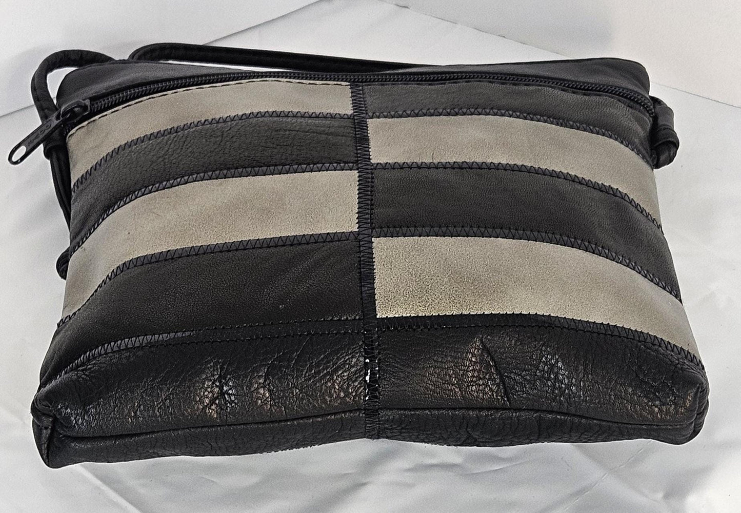 Black&Grey with black Patton leather Zigzag work purse for Women,girls,and all. #Tr305-2Bgpz.Design for you.Made in USA.