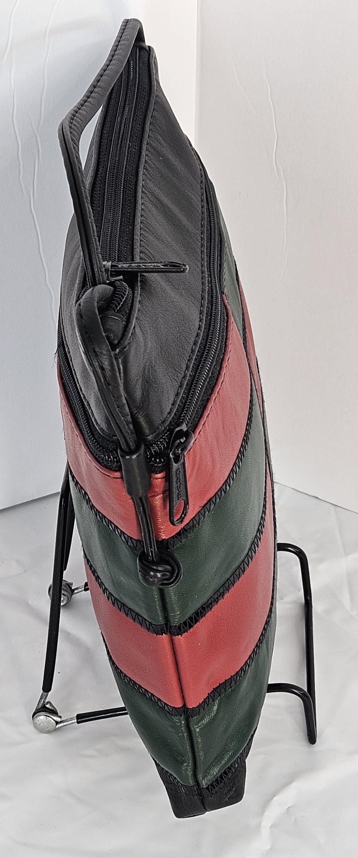 Black/Red&Green with black Patton leather Zigzag work purse for Women,girls,and all. #Tr305-2Brgpz.Design for you.Made in USA.