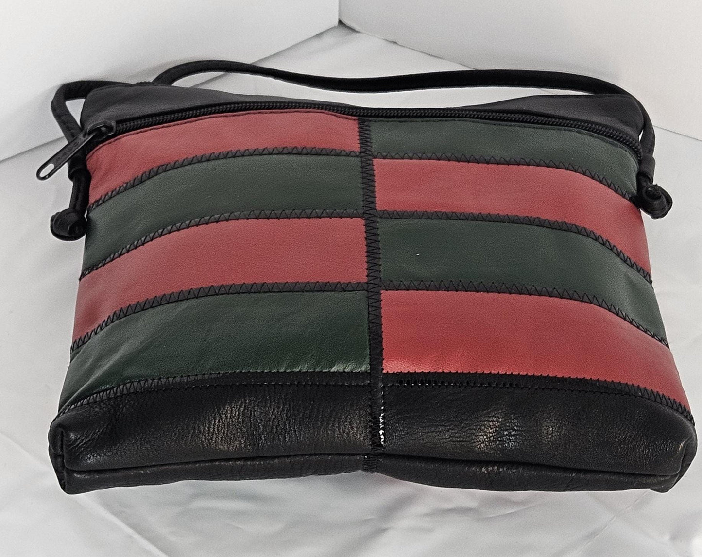 Black/Red&Green with black Patton leather Zigzag work purse for Women,girls,and all. #Tr305-2Brgpz.Design for you.Made in USA.