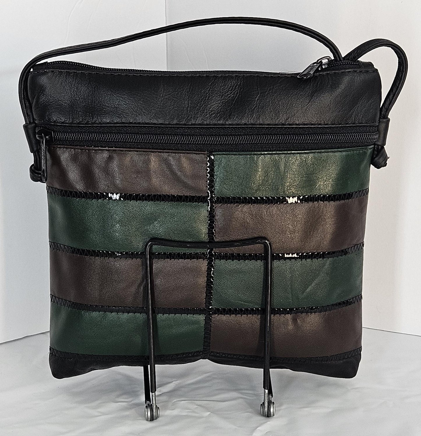 Black/Green&Brown with black Patton leather Zigzag work purse for Women,girls,and all. #Tr305-2Brbpz.Design for you.Made in USA.