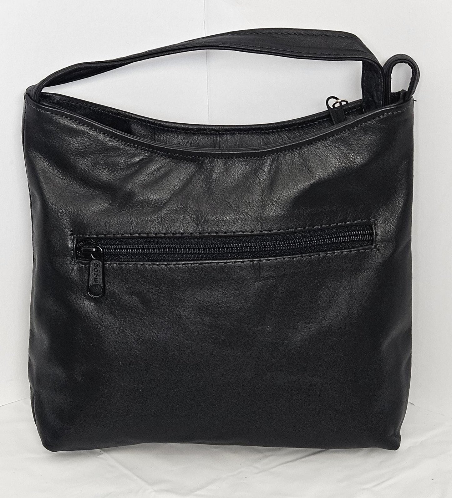 Black Leather Crossbody Handbag, Half & Half Design, Made in USA
