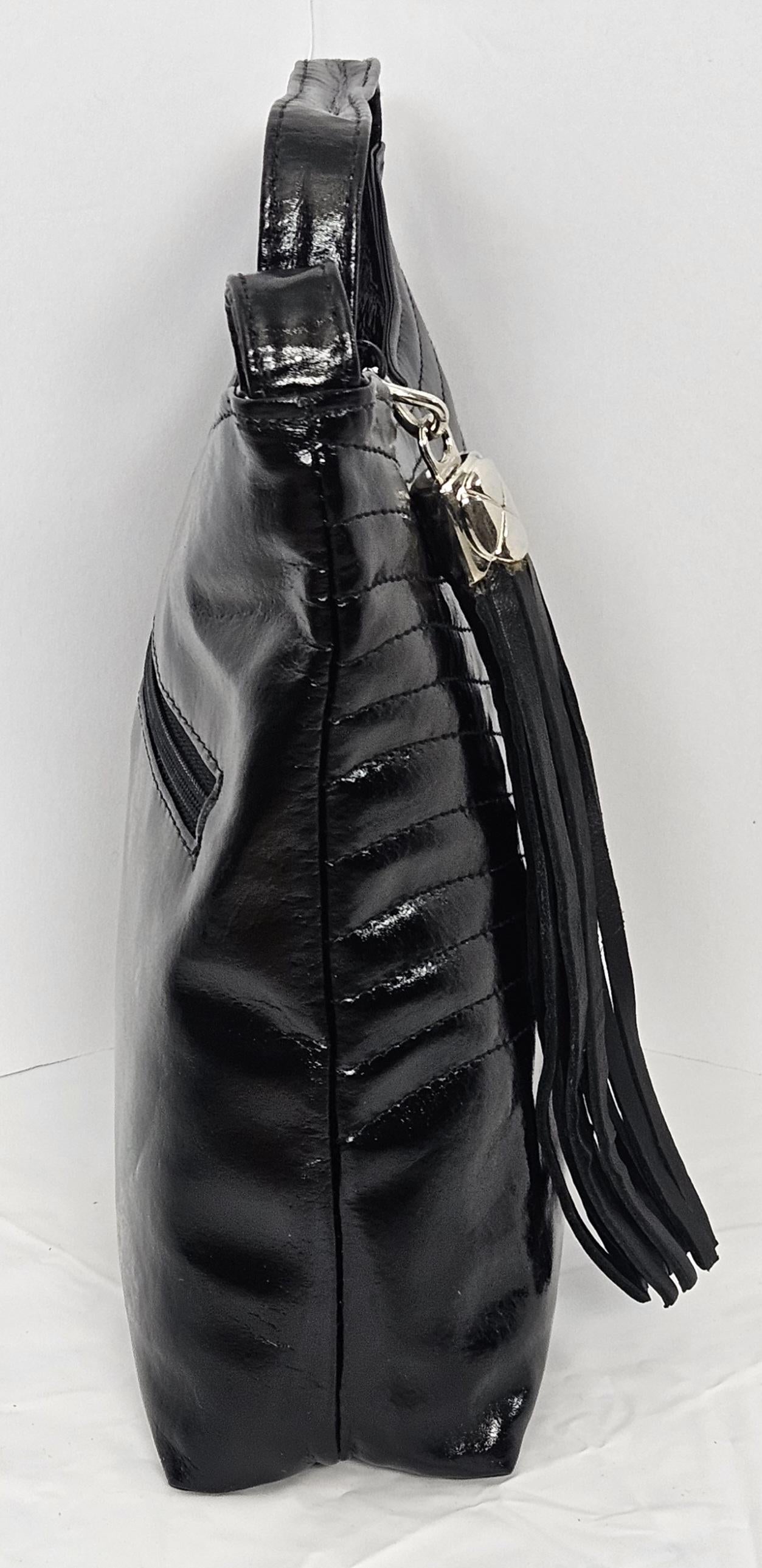 Black Patton Genuine Leather Handbag, Stich Design, Made in USA