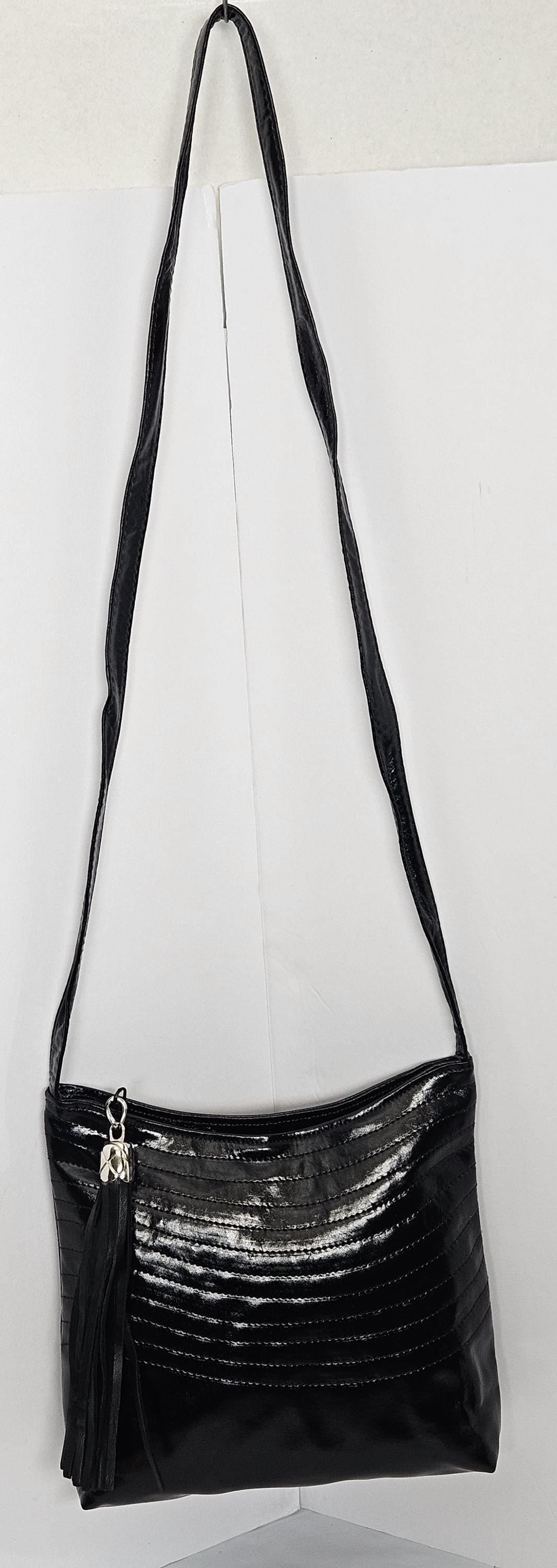 Black Patton Genuine Leather Handbag, Stich Design, Made in USA