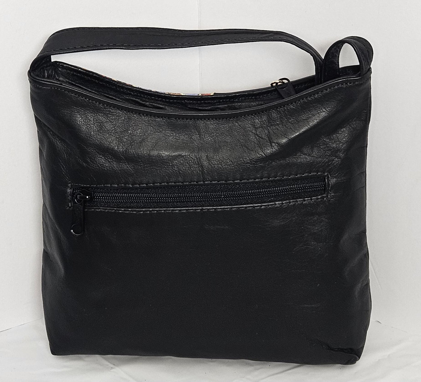 Black Genuine Leather Handbag, Multi-Print Crossbody Purse, Made in USA
