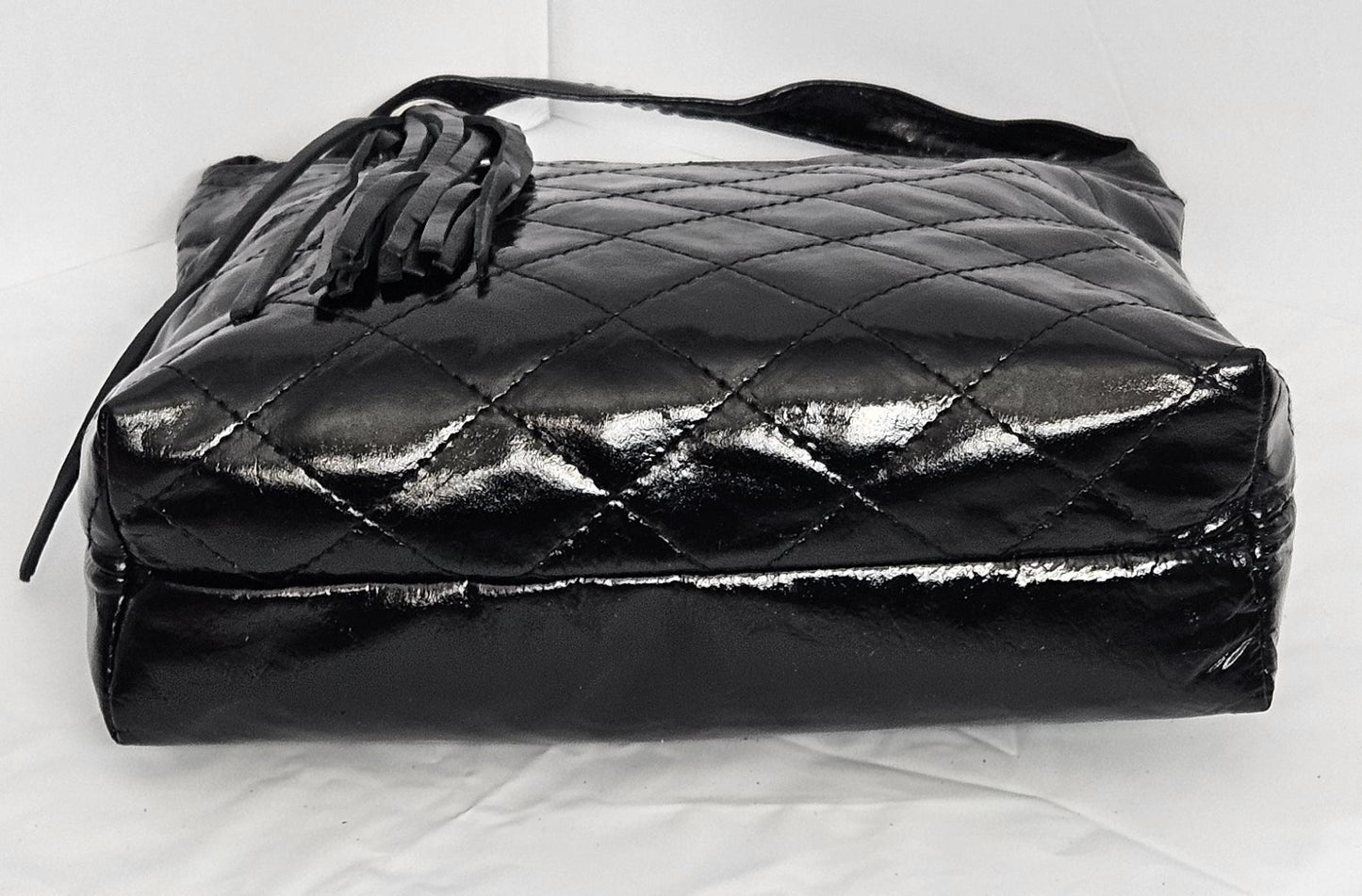 Black Patton Leather Handbag: Diamond Stitch Luxury Purse