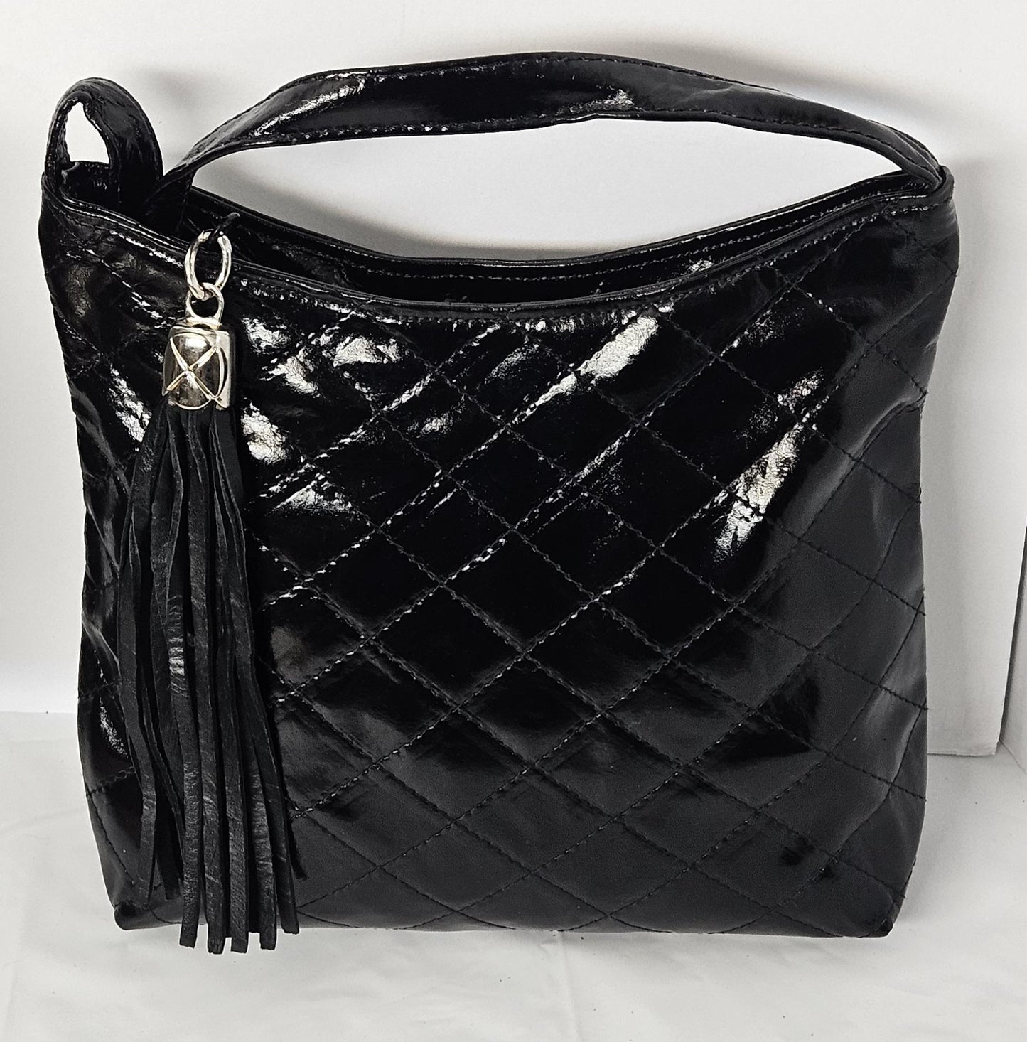 Black Patton Leather Handbag: Diamond Stitch Luxury Purse