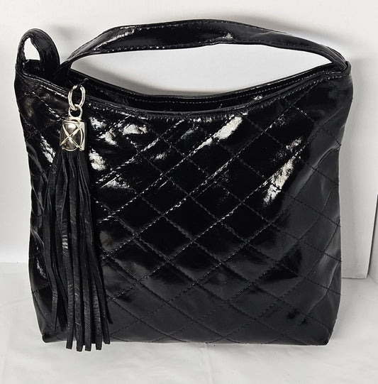 Black Patton Leather Handbag: Diamond Stitch Luxury Purse