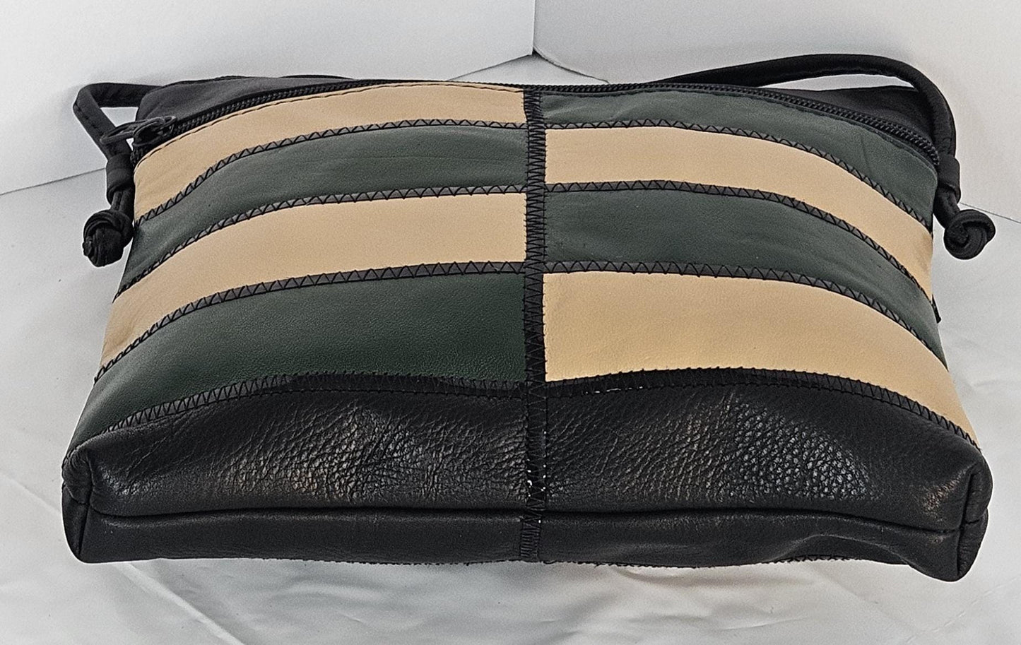 Black/Bowne&Green with black Patton leather Zigzag work purse for Women,girls,and all. #Tr305-2Bbgpz.Design for you.Made in USA.