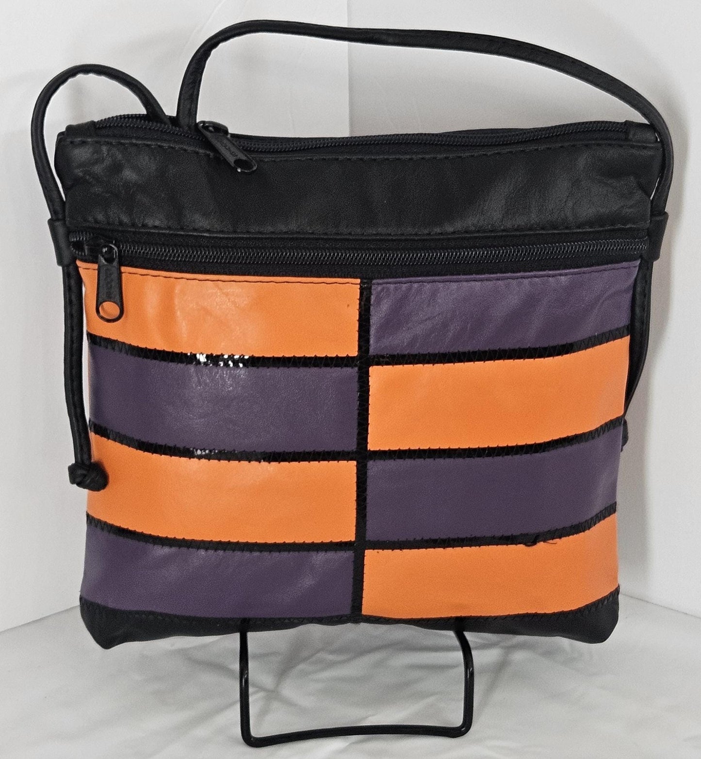 Black/Orange&Purple with black Patton leather Zigzag work purse for Women,girls,and all. #305-2BOPbpz.Design for you.Made in USA.