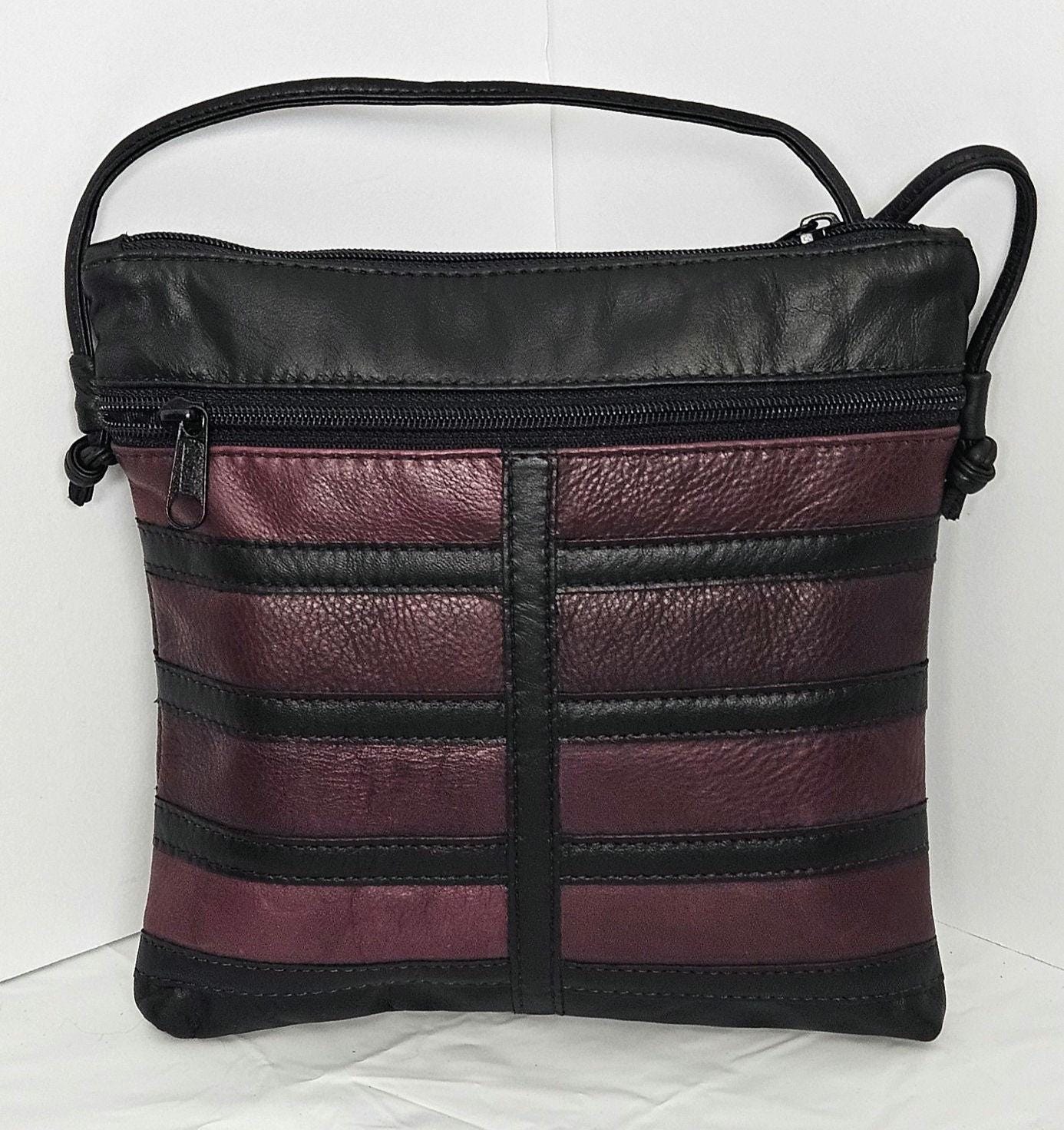 Black with burgundy leather patchwork Purse for Women,girls,and all. #305Bbp.Design for you.Made in USA.