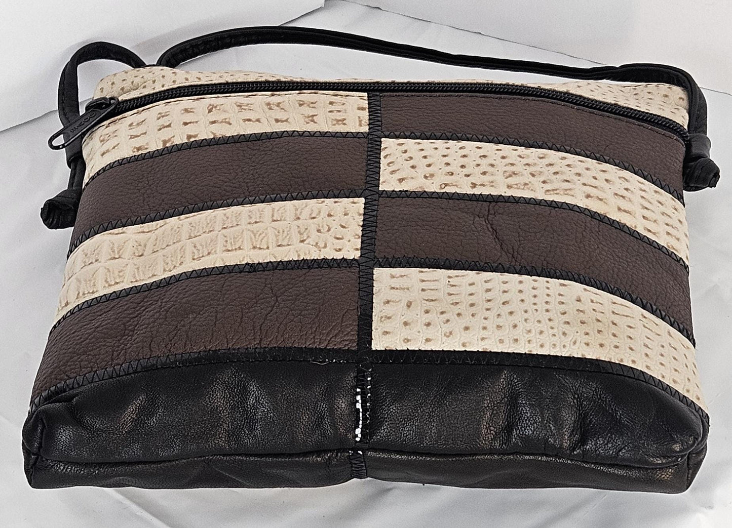 Beige&Brown with black Patton Luxury leather Zigzag work purse for Women,girls,and all. #305Bbpz.Design for you.Made in USA.