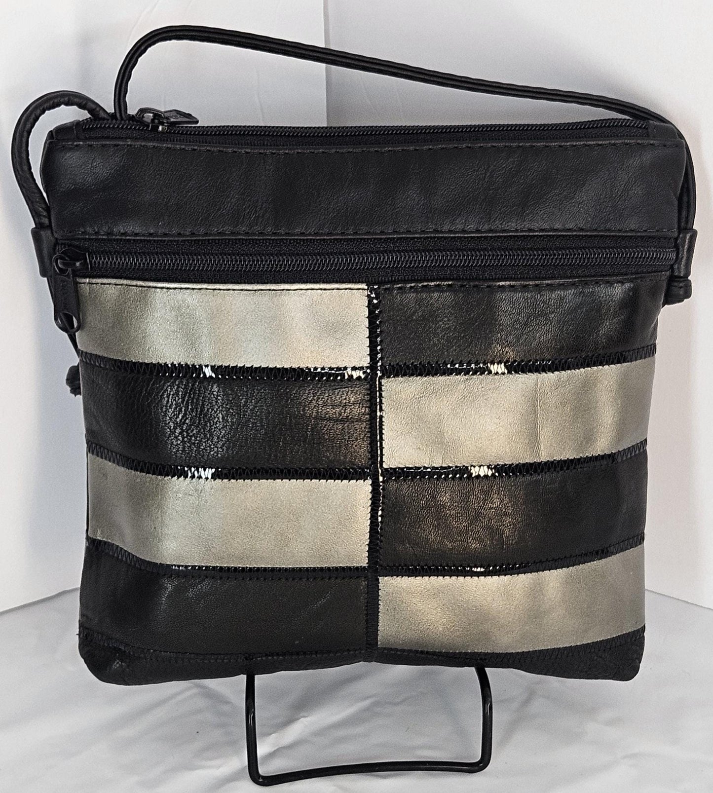 Black&Grey with black Patton leather Zigzag work purse for Women,girls,and all. #Tr305-2Bgpz.Design for you.Made in USA.