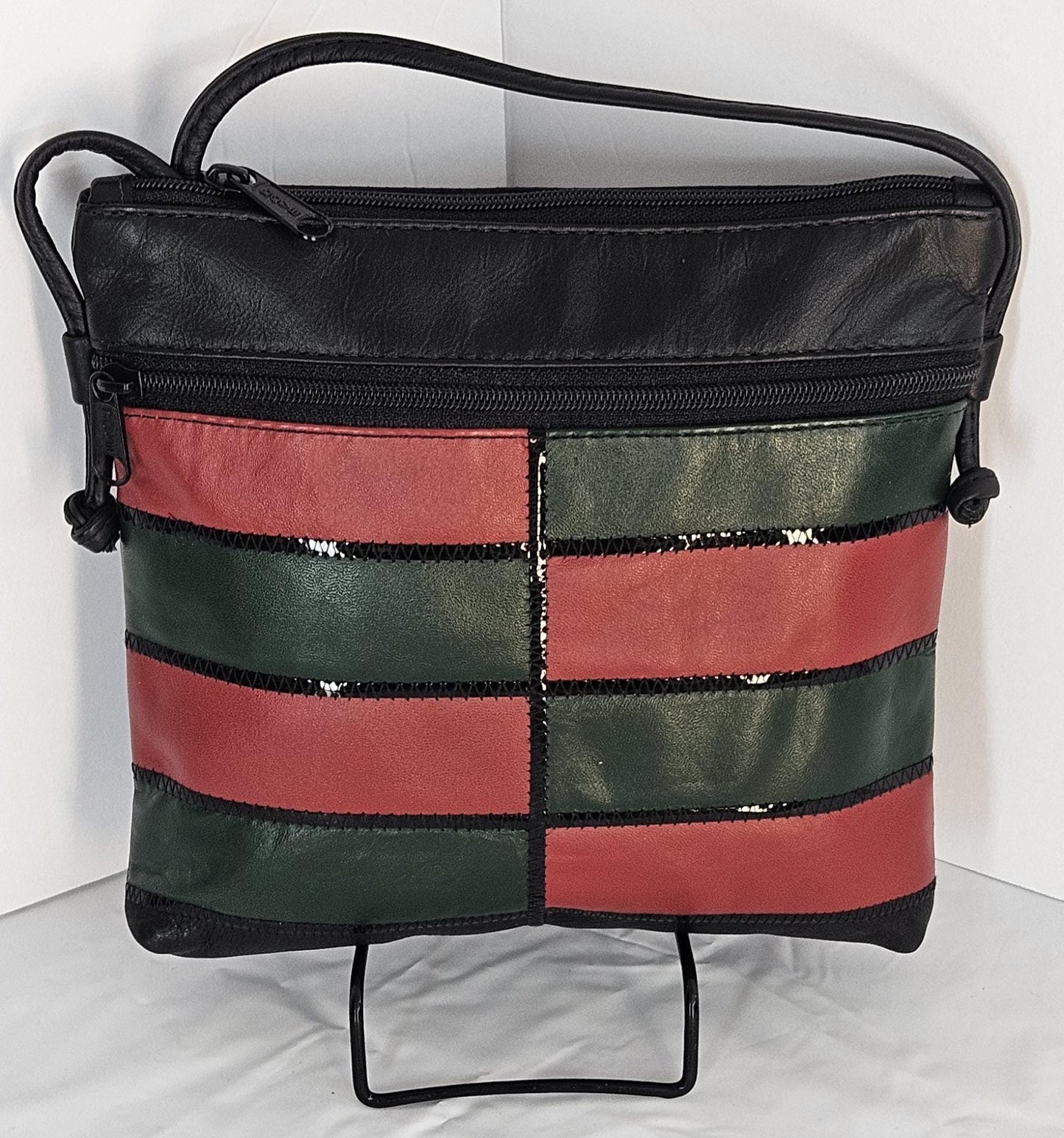 Black/Red&Green with black Patton leather Zigzag work purse for Women,girls,and all. #Tr305-2Brgpz.Design for you.Made in USA.