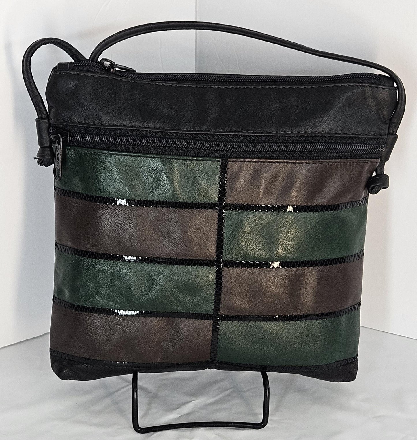 Black/Green&Brown with black Patton leather Zigzag work purse for Women,girls,and all. #Tr305-2Brbpz.Design for you.Made in USA.