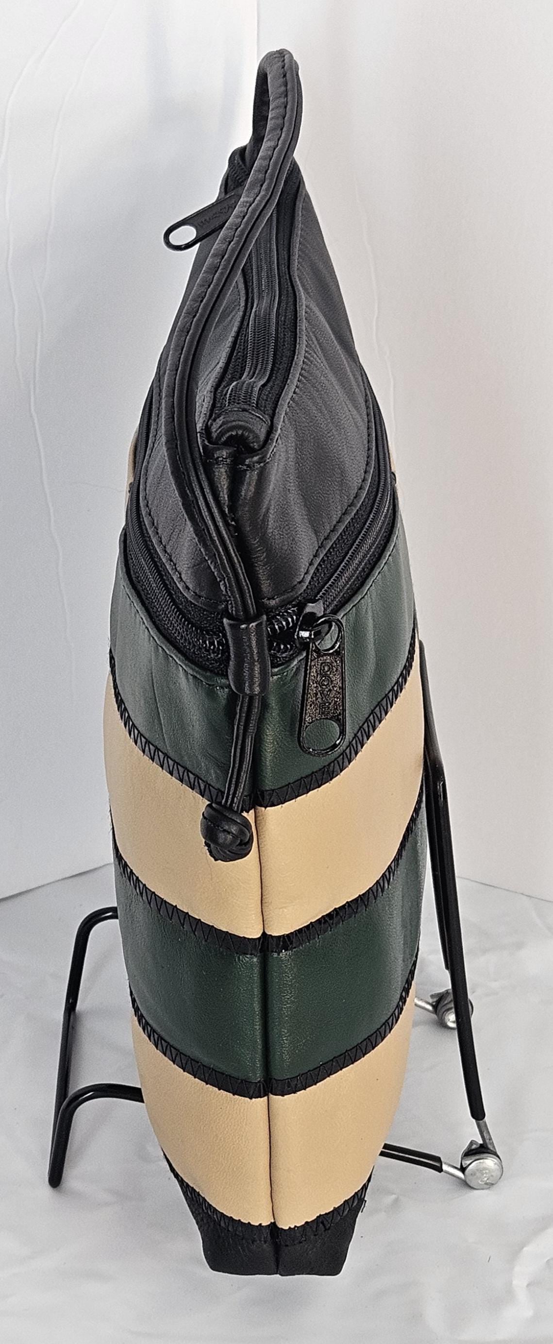 Black/Bowne&Green with black Patton leather Zigzag work purse for Women,girls,and all. #Tr305-2Bbgpz.Design for you.Made in USA.