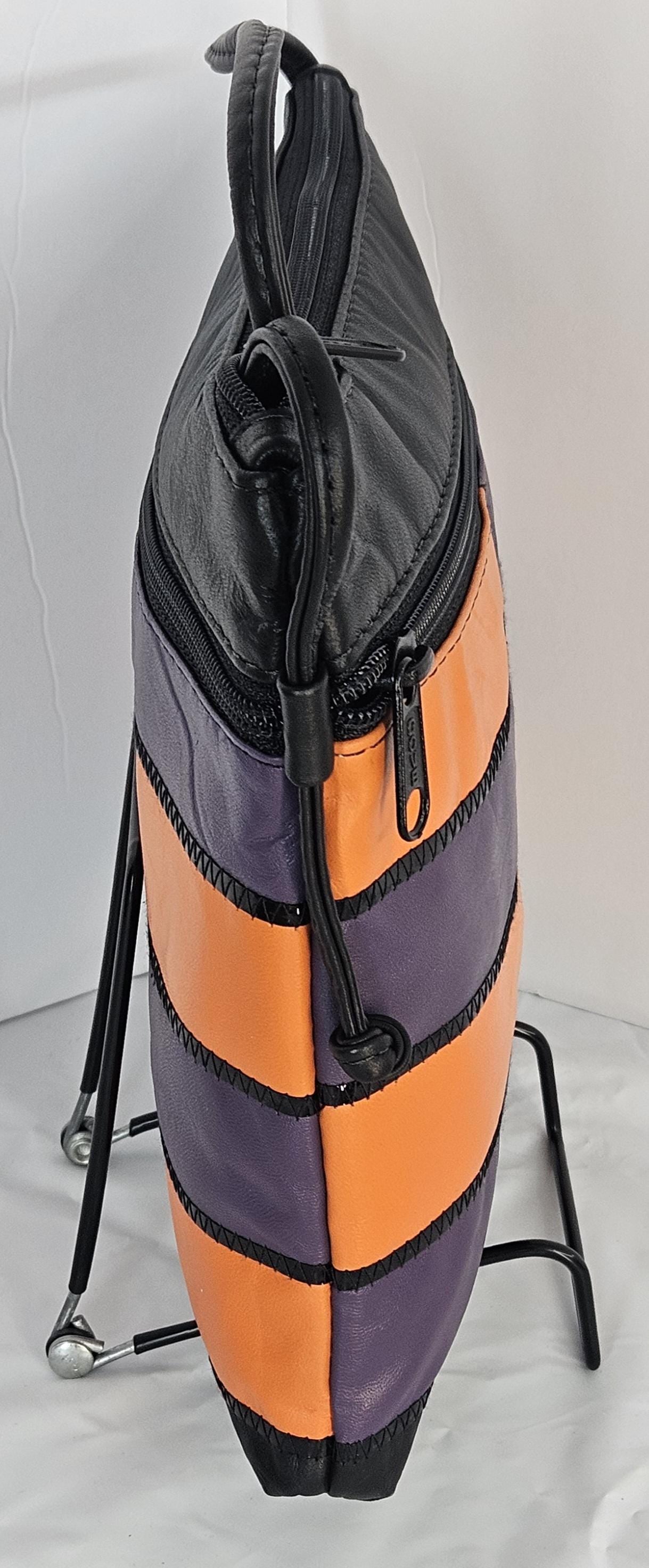 Black/Orange&Purple with black Patton leather Zigzag work purse for Women,girls,and all. #305-2BOPbpz.Design for you.Made in USA.