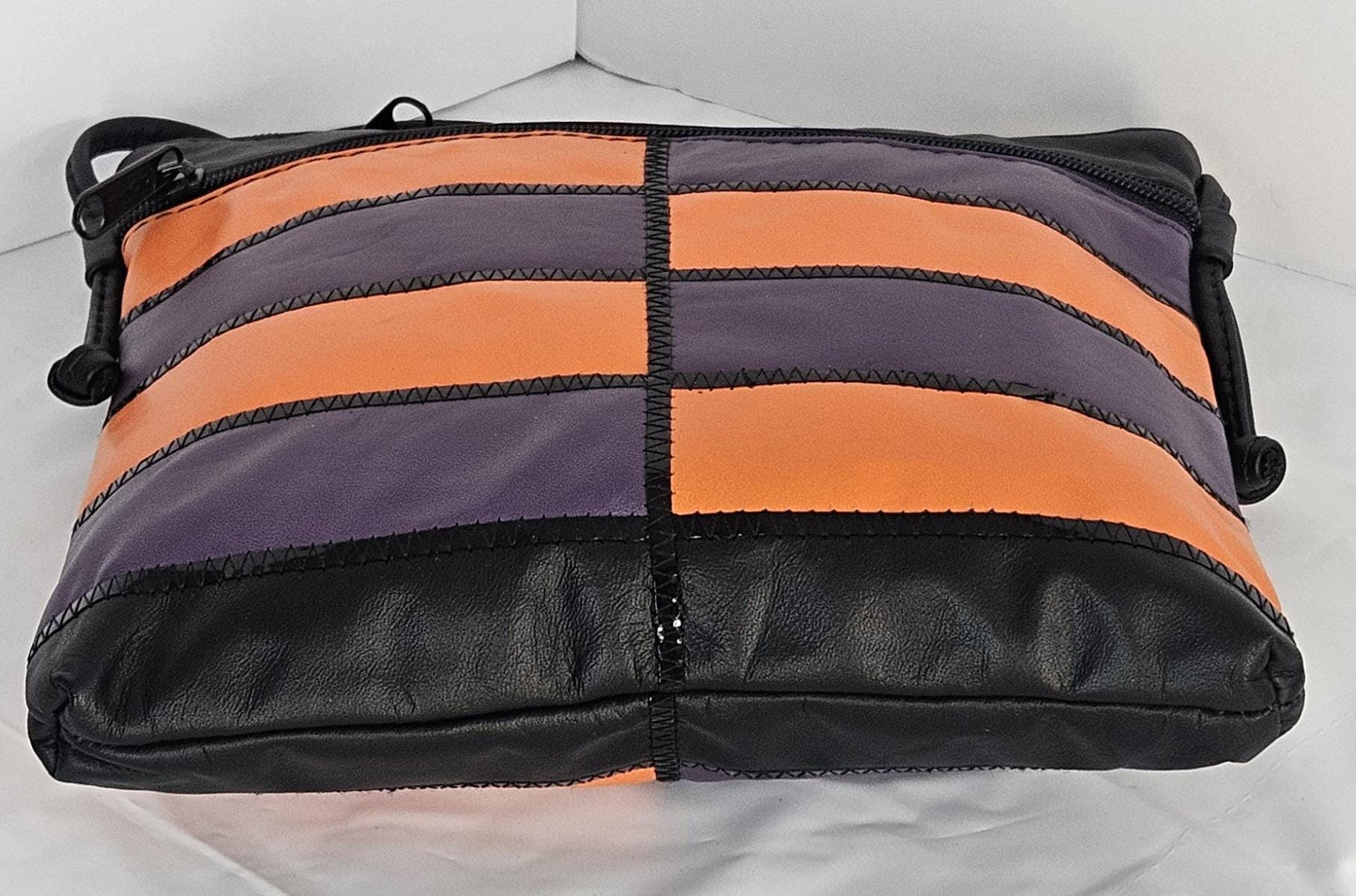 Black/Orange&Purple with black Patton leather Zigzag work purse for Women,girls,and all. #305-2BOPbpz.Design for you.Made in USA.