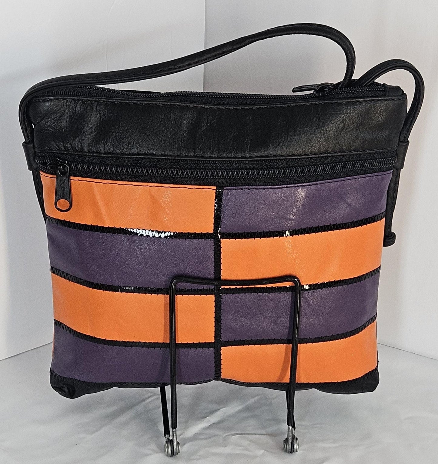 Black/Orange&Purple with black Patton leather Zigzag work purse for Women,girls,and all. #305-2BOPbpz.Design for you.Made in USA.