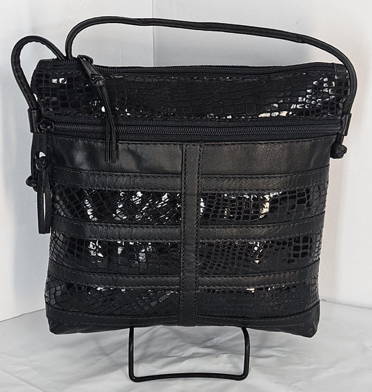 Black Leather Patchwork Crossbody Purse, Made in USA