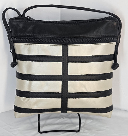 Black and cream Luxury Genuine leather patchwork purse for Women,girls,and all. #305Bcp.Design for you.Made in USA.