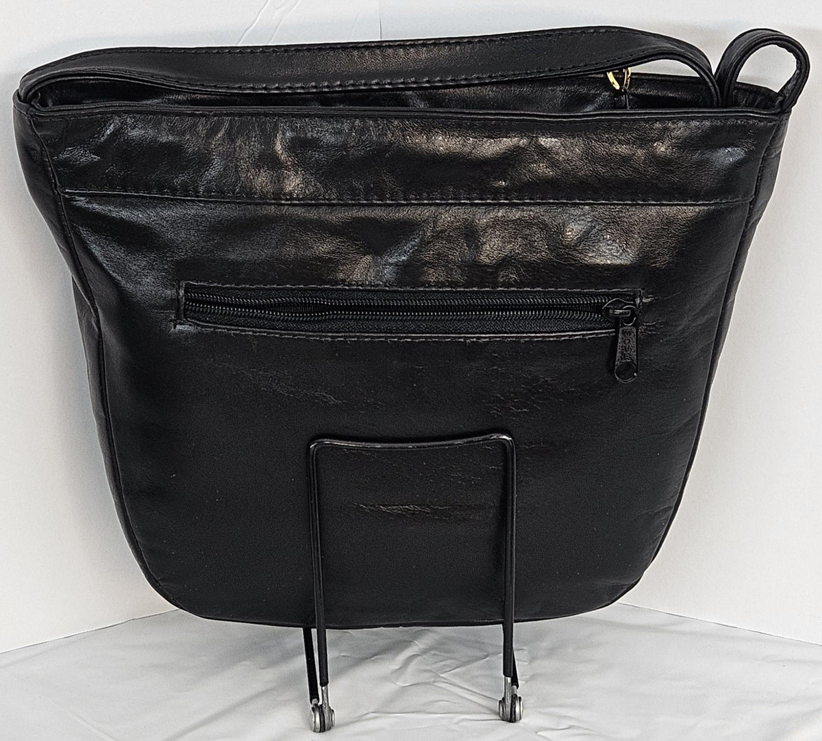 Leather Crossbody Handbag: Black Teal Floral, Gold Accents, Made in USA
