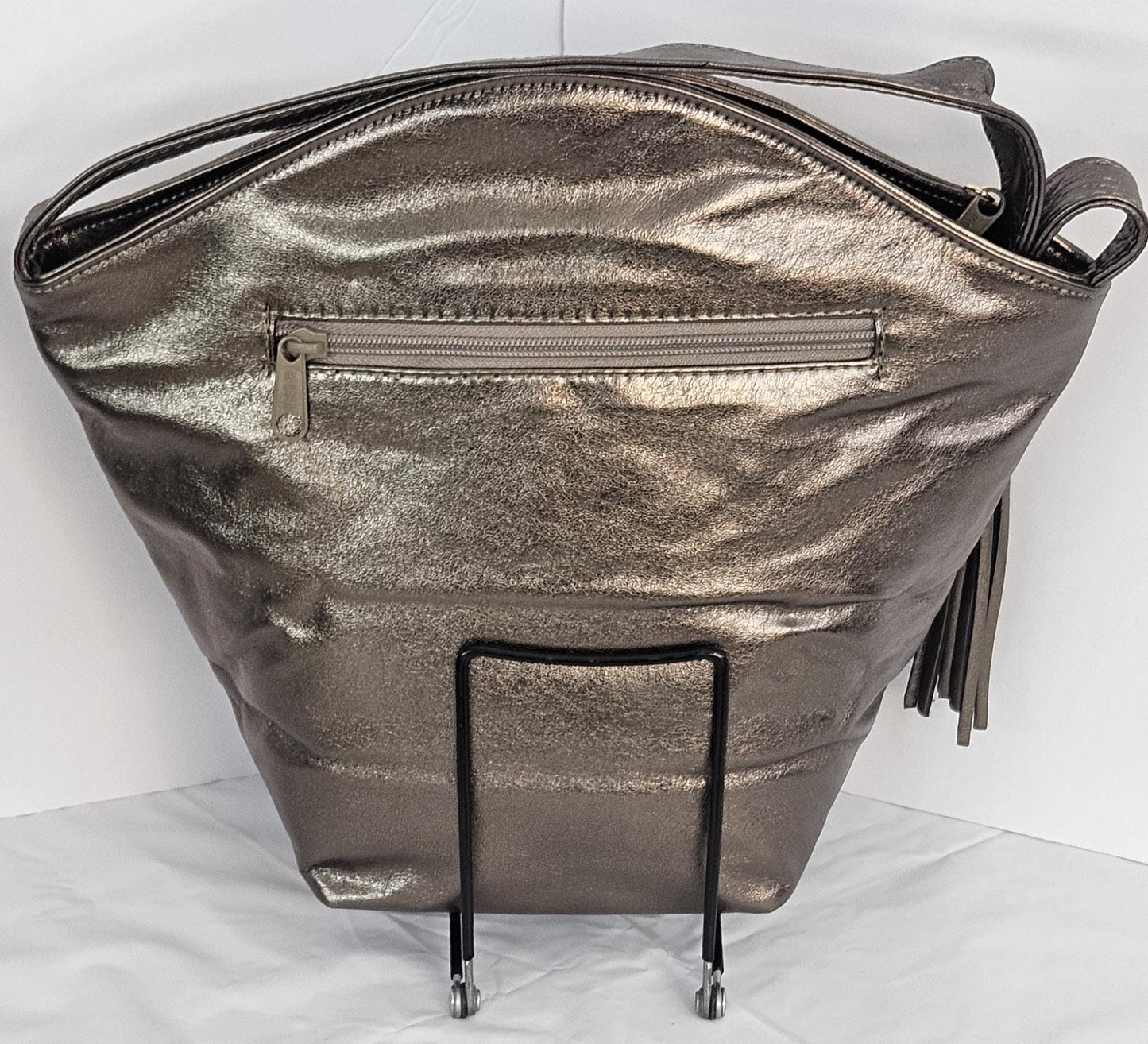 Gorgeous Pewter Gold Z and Butten metal design on Luxury Genuine Leather Handbag for women Universal Use.#TR9047-zp Made in USA!