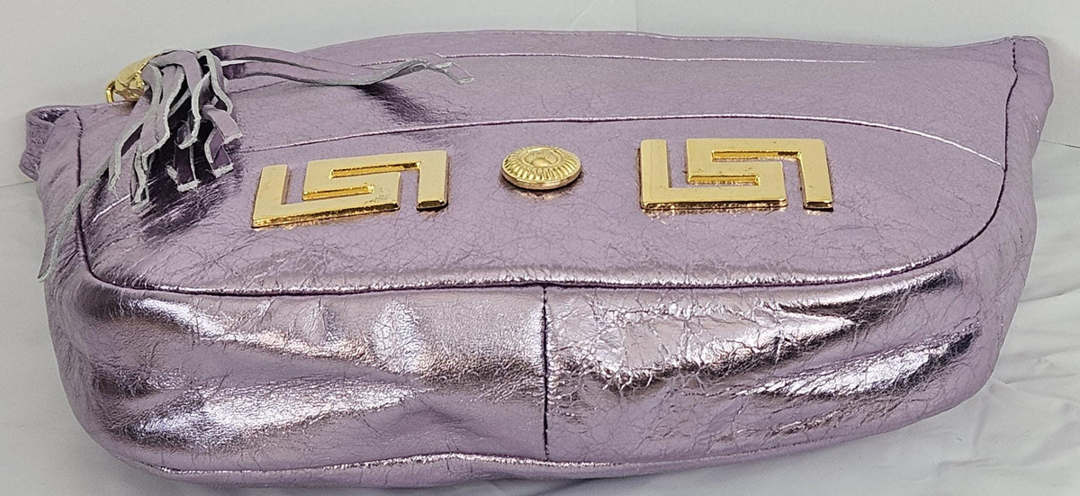 Shining Purple Leather Crossbody Handbag: Gold Accents, Made In USA