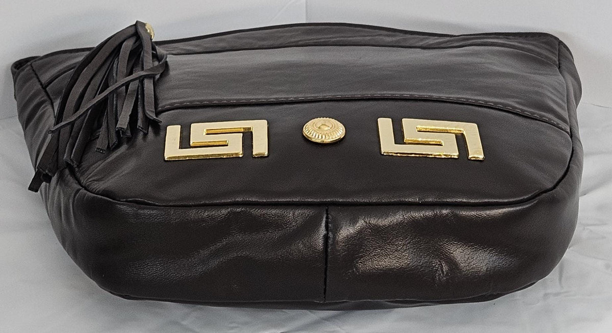 Brown Leather Crossbody Handbag with Gold Detail, Handmade in USA