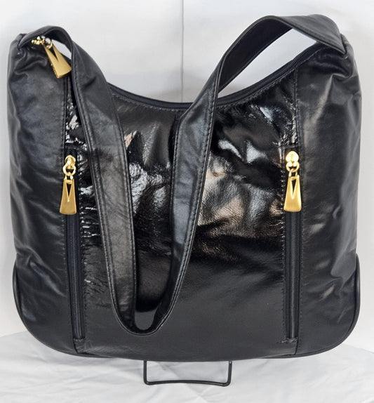 Black with black Patton Genuine Leather Handbag!Item Tr8007BbP Made in USA!