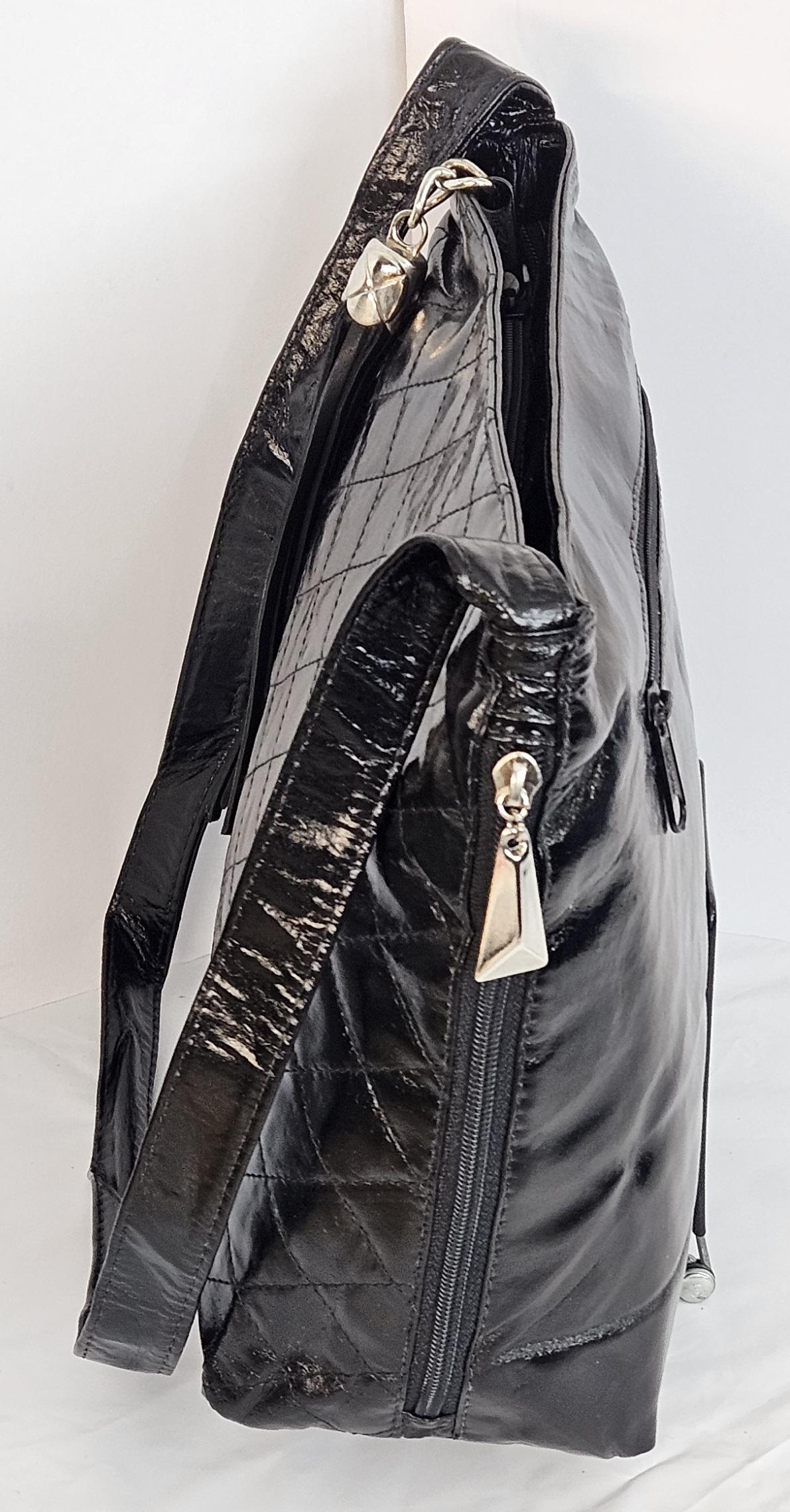 Black Patton Print Leather Handbag: Quilted Stitch Design, Side Pocket