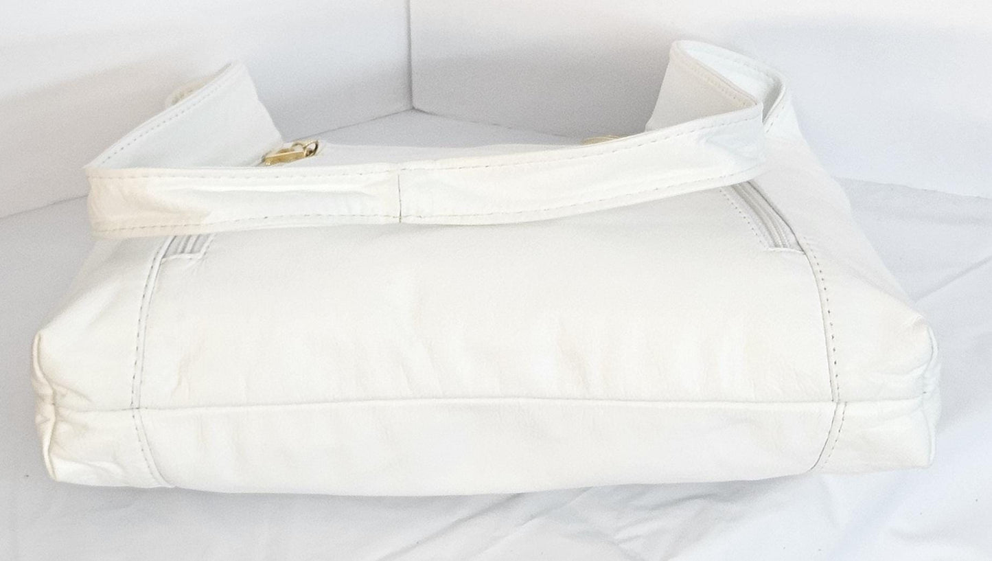 White leather handbag! Two left and right pockets. Made in USA.#TR9044