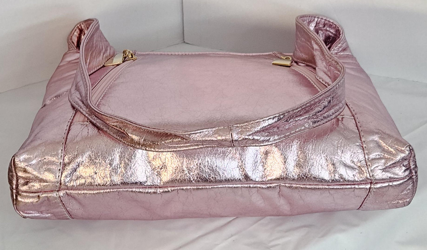 Shining Pink Genuine Leather handbag! Two left and right pockets. Made in USA.
