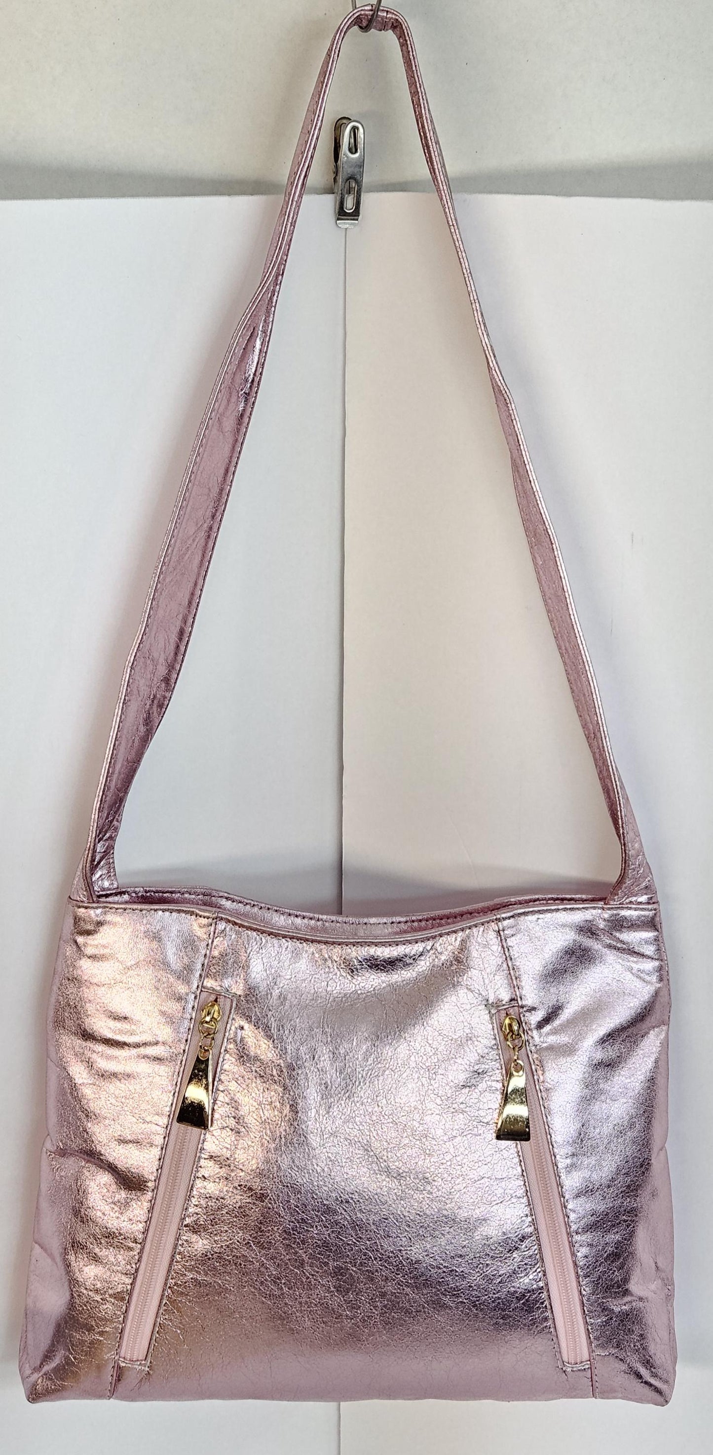 Shining Pink Genuine Leather handbag! Two left and right pockets. Made in USA.