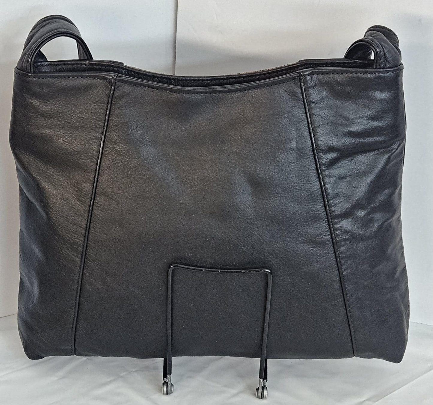 Black Leather Handbag with Brown Snakeskin Print - Made in USA