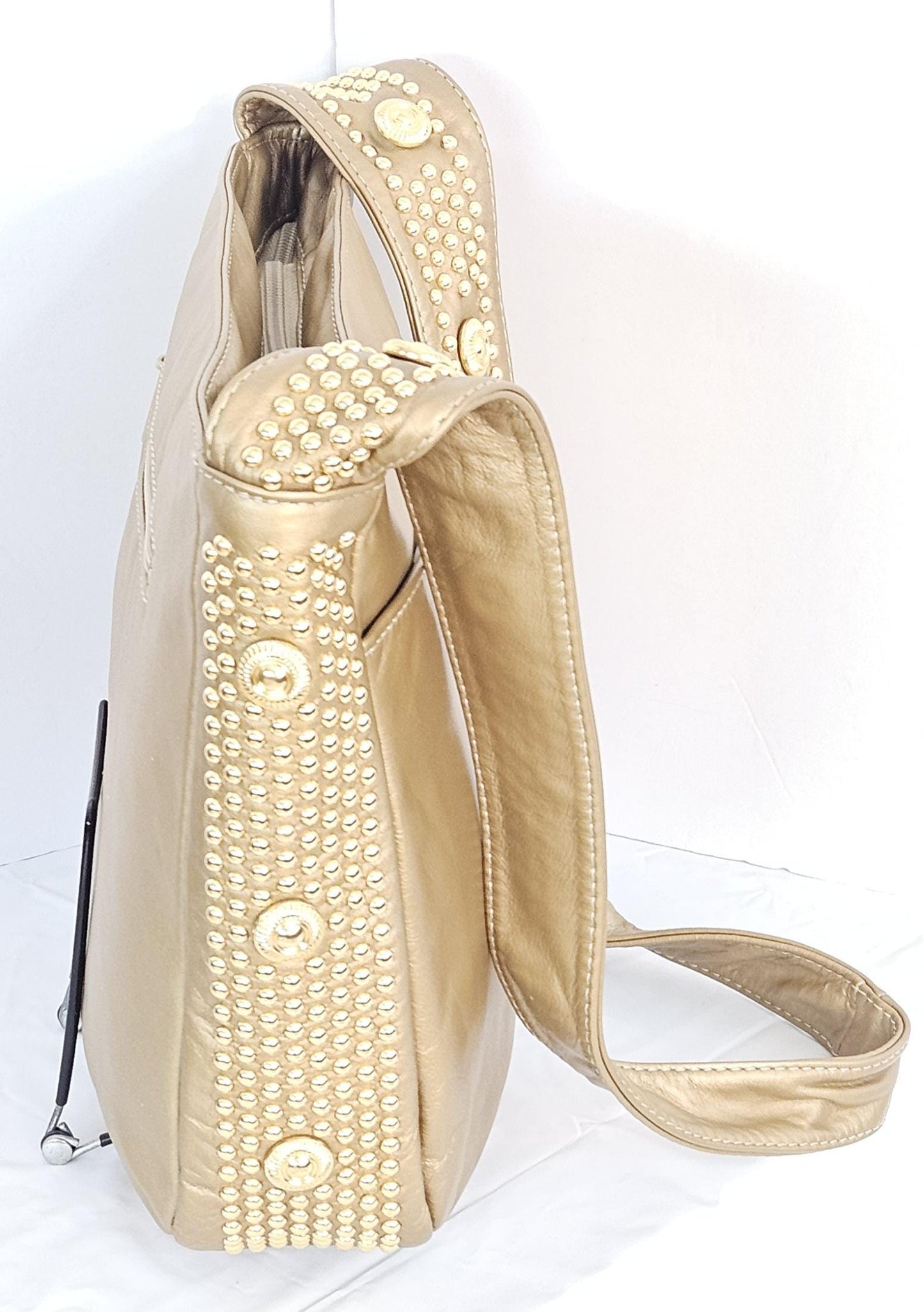 Gold mate Leather with gold metal Studs Handbag! Made in USA